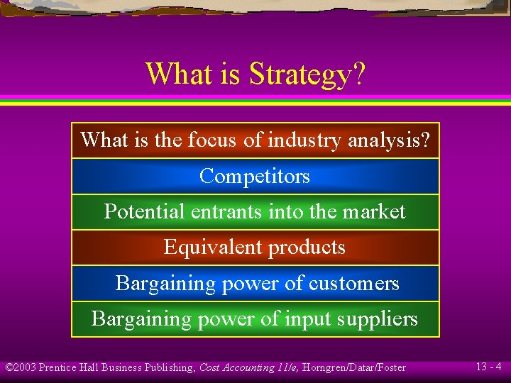 What is Strategy? What is the focus of industry analysis? Competitors Potential entrants into