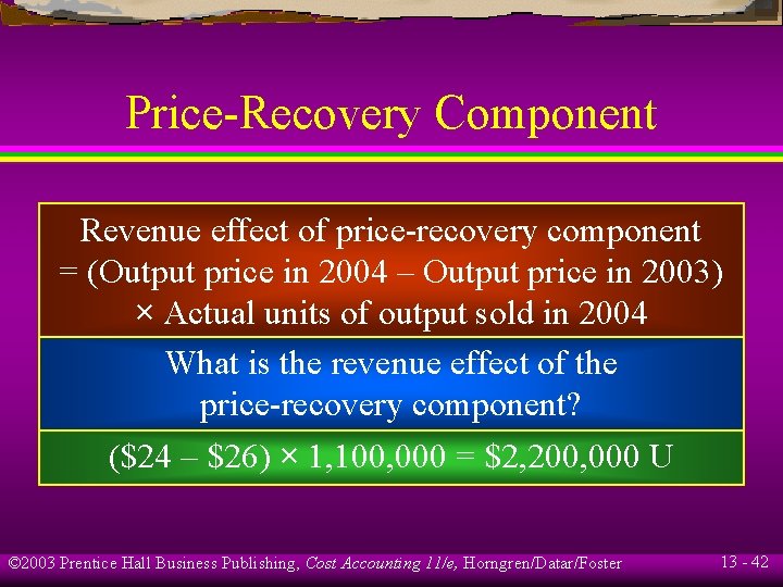 Price-Recovery Component Revenue effect of price-recovery component = (Output price in 2004 – Output