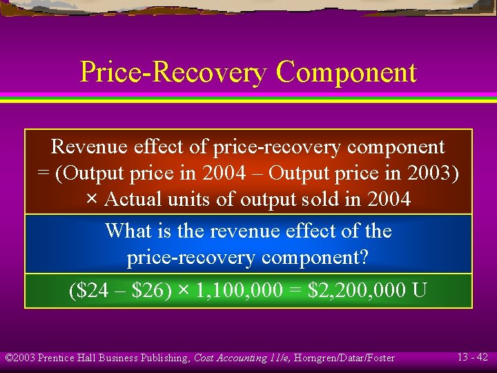 Price-Recovery Component Revenue effect of price-recovery component = (Output price in 2004 – Output