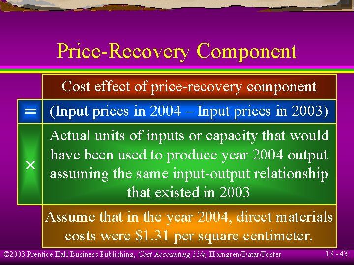 Price-Recovery Component Cost effect of price-recovery component = (Input prices in 2004 – Input