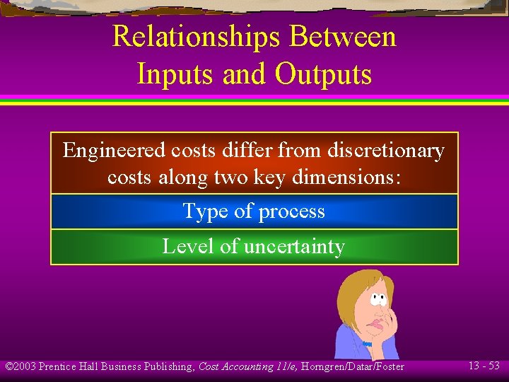 Relationships Between Inputs and Outputs Engineered costs differ from discretionary costs along two key