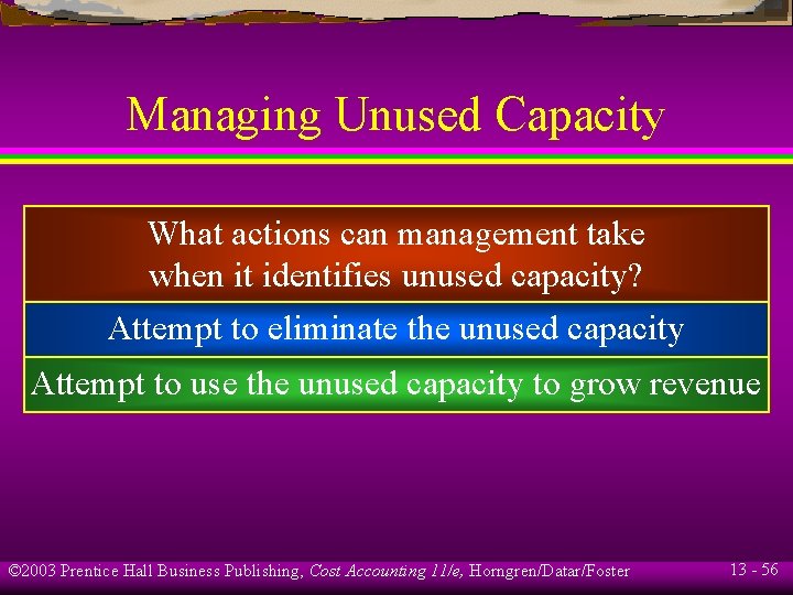 Managing Unused Capacity What actions can management take when it identifies unused capacity? Attempt