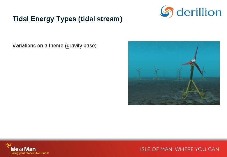 Tidal Energy Types (tidal stream) Variations on a theme (gravity base) 