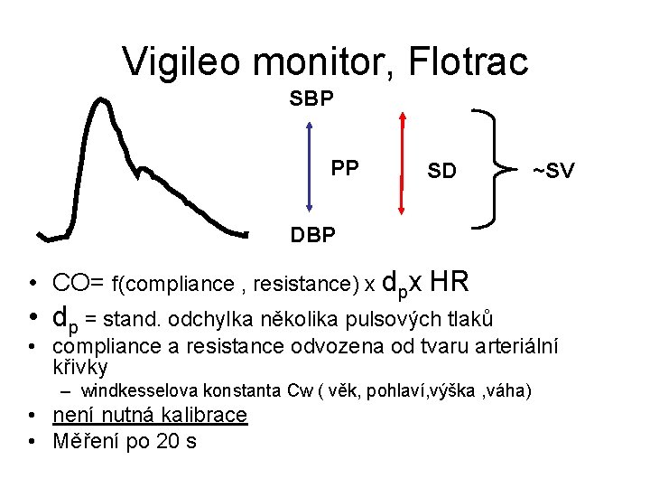 Vigileo monitor, Flotrac SBP PP SD ~SV DBP • CO= f(compliance , resistance) x