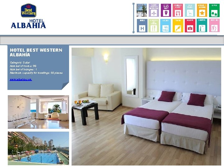HOTEL BEST WESTERN ALBAHÍA Category: 3 star Number of rooms: 96 Number of lounges: