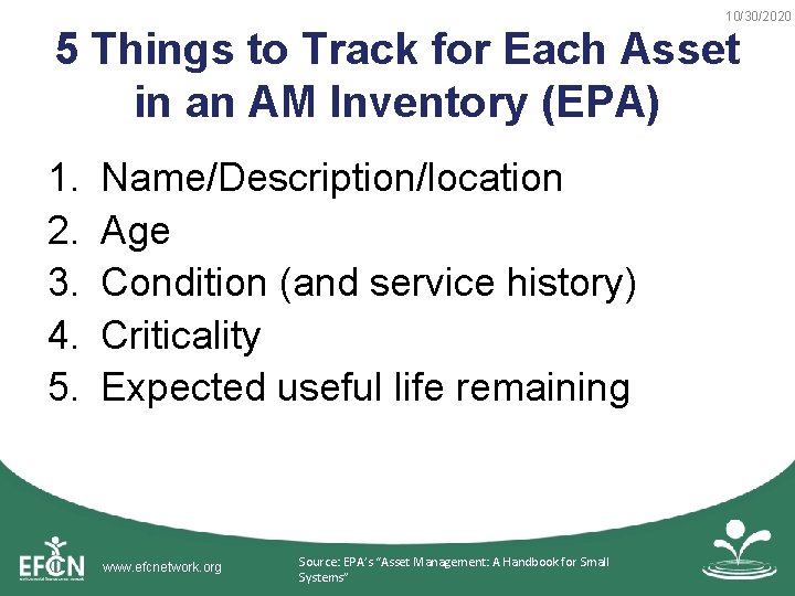 10/30/2020 5 Things to Track for Each Asset in an AM Inventory (EPA) 1.