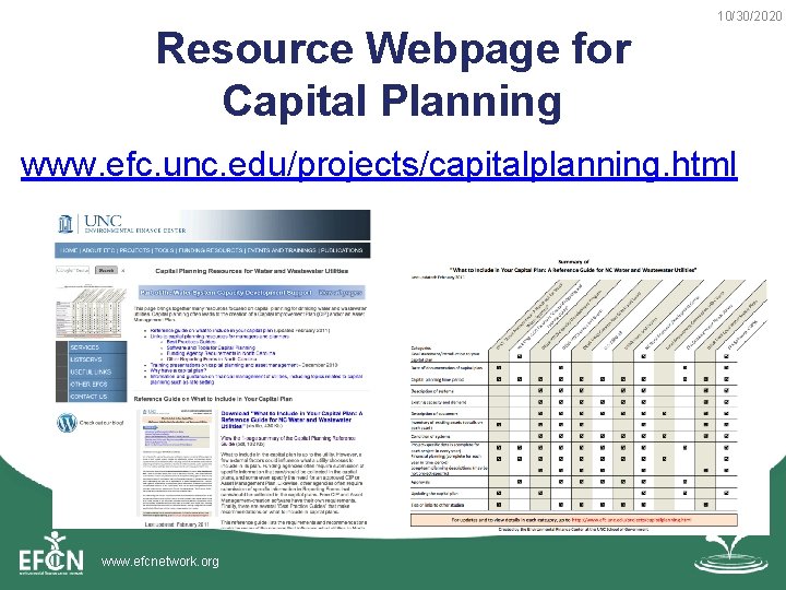 Resource Webpage for Capital Planning 10/30/2020 www. efc. unc. edu/projects/capitalplanning. html www. efcnetwork. org