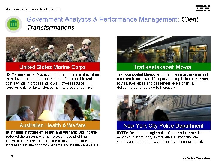 Government Industry Value Proposition Government Analytics & Performance Management: Client Transformations United States Marine