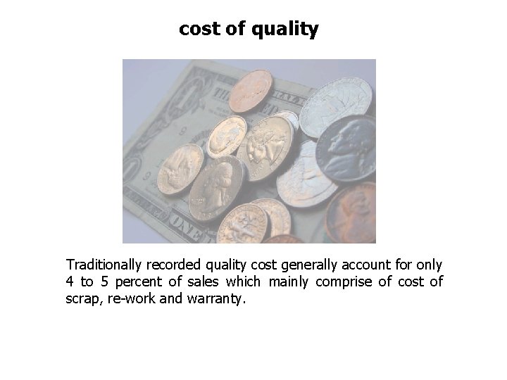 FICCI CE cost of quality Traditionally recorded quality cost generally account for only 4