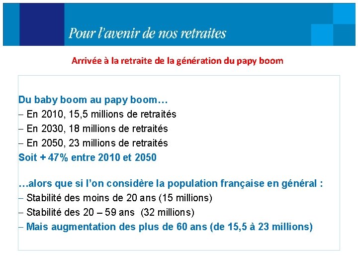 Arrivée à la retraite de la génération du papy boom Du baby boom au