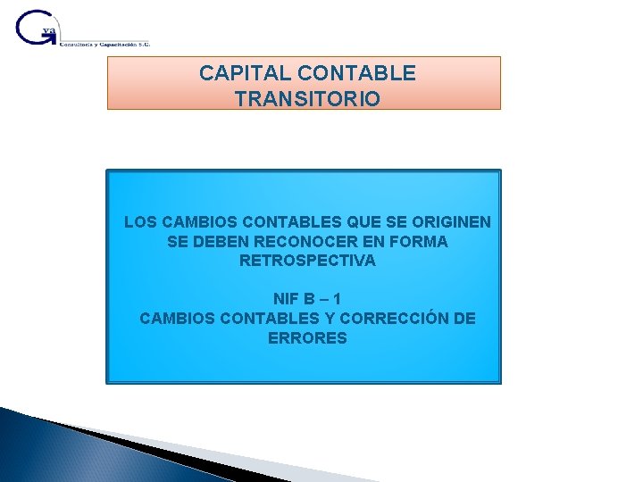 CAPITAL CONTABLE TRANSITORIO LOS CAMBIOS CONTABLES QUE SE ORIGINEN SE DEBEN RECONOCER EN FORMA