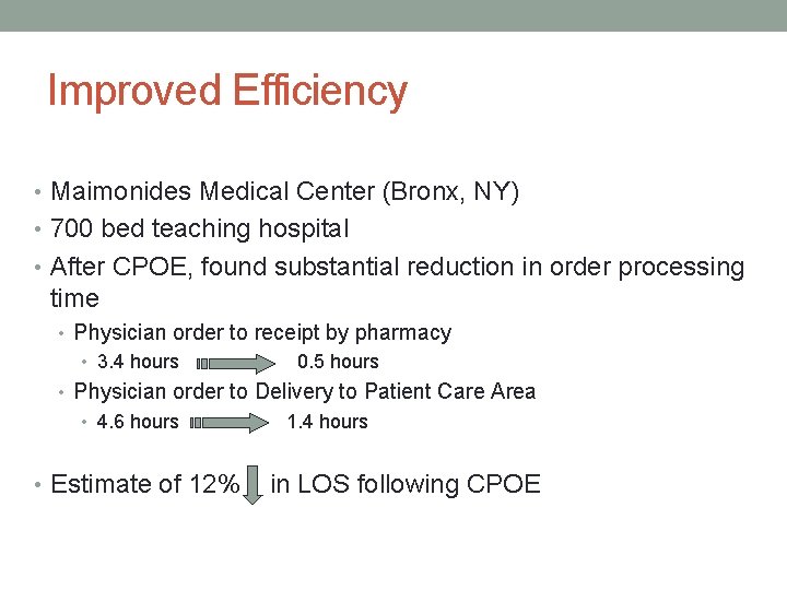 Improved Efficiency • Maimonides Medical Center (Bronx, NY) • 700 bed teaching hospital •