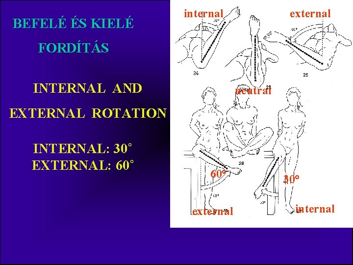 BEFELÉ ÉS KIELÉ external internal FORDÍTÁS INTERNAL AND neutral EXTERNAL ROTATION INTERNAL: 30˚ EXTERNAL: