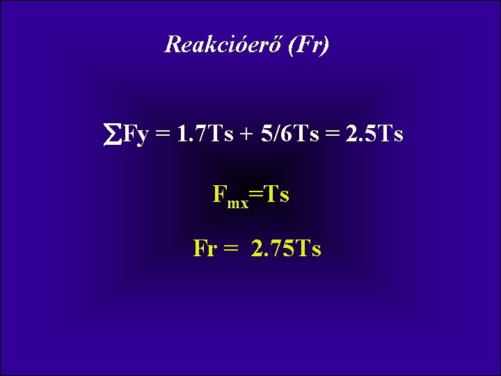 Reakcióerő (Fr) Fy = 1. 7 Ts + 5/6 Ts = 2. 5 Ts