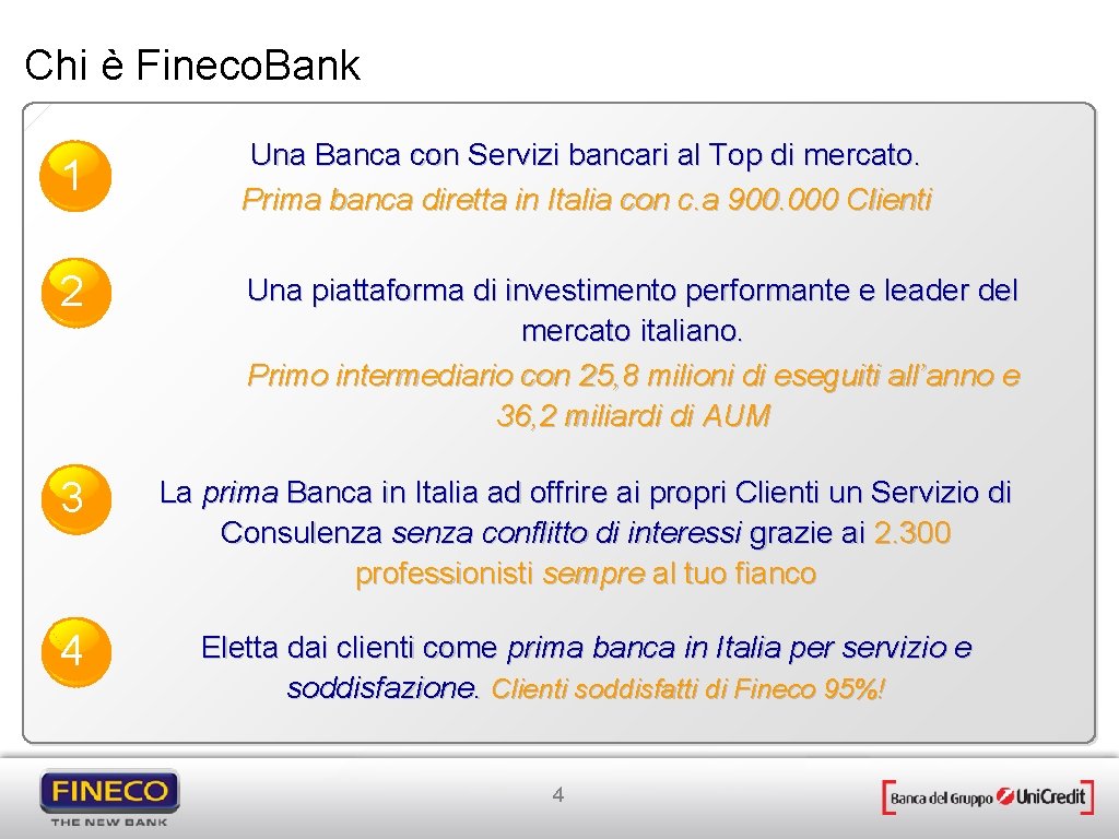Chi è Fineco. Bank 1 Una Banca con Servizi bancari al Top di mercato.