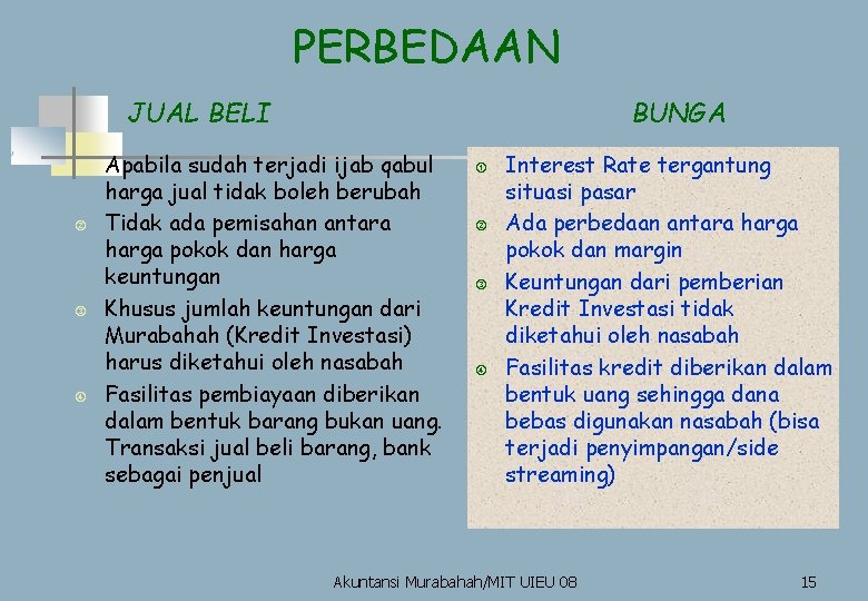 PERBEDAAN JUAL BELI BUNGA Apabila sudah terjadi ijab qabul harga jual tidak boleh berubah