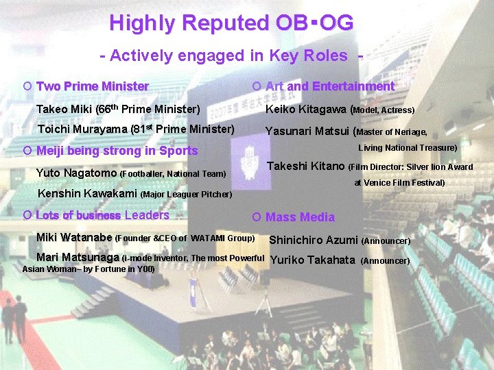 Highly Reputed OB・OG - Actively engaged in Key Roles O Two Prime Minister O