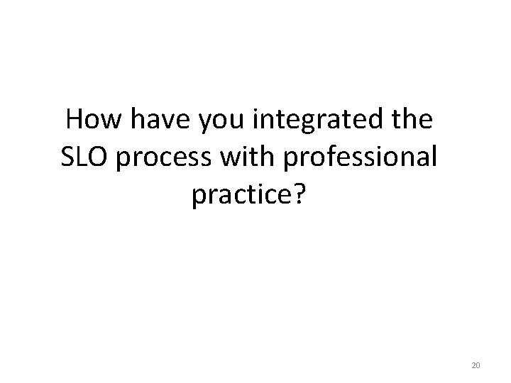 How have you integrated the SLO process with professional practice? 20 