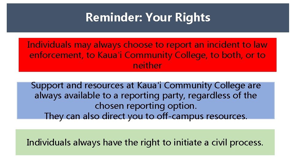Reminder: Your Rights Individuals may always choose to report an incident to law enforcement,