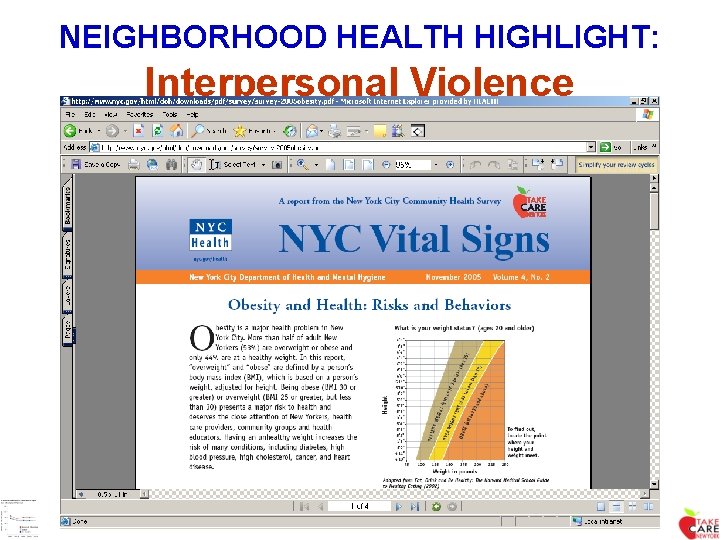 NEIGHBORHOOD HEALTH HIGHLIGHT: Interpersonal Violence 