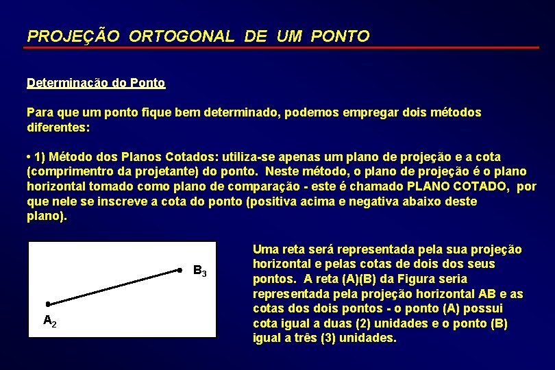 PROJEÇÃO ORTOGONAL DE UM PONTO Determinação do Ponto Para que um ponto fique bem