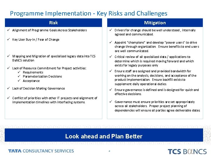 Programme Implementation - Key Risks and Challenges Risk Mitigation ü Alignment of Programme Goals Programme Implementation - Key Risks and Challenges Risk Mitigation ü Alignment of Programme Goals