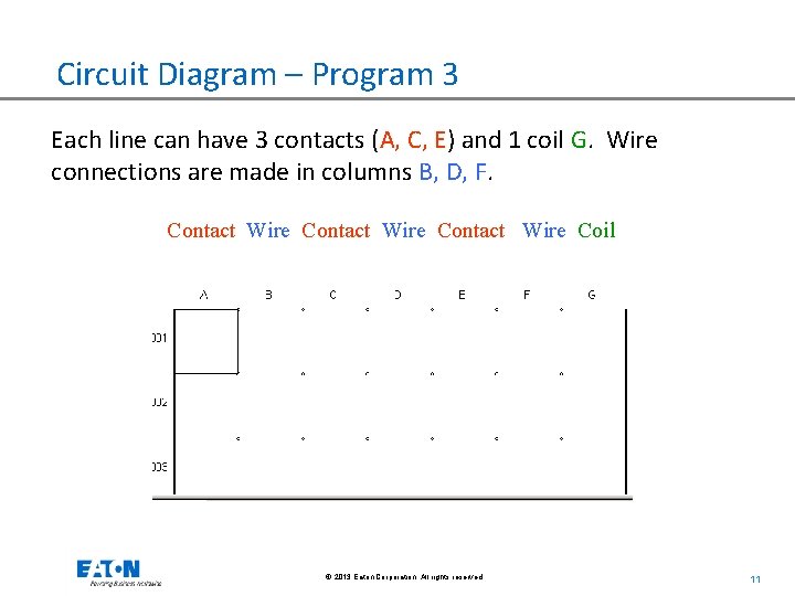 Circuit Diagram – Program 3 Each line can have 3 contacts (A, C, E)