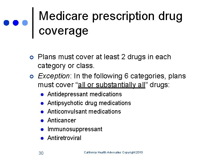 Medicare prescription drug coverage ¢ ¢ Plans must cover at least 2 drugs in