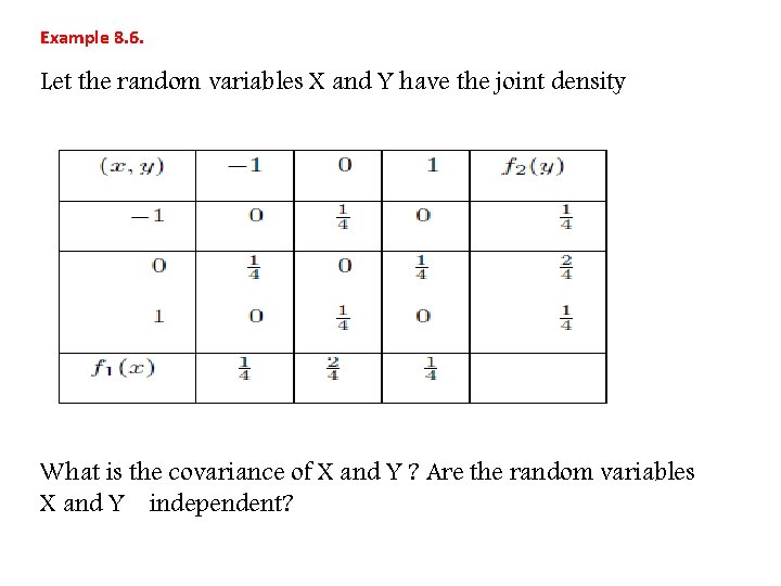 Example 8. 6. Let the random variables X and Y have the joint density