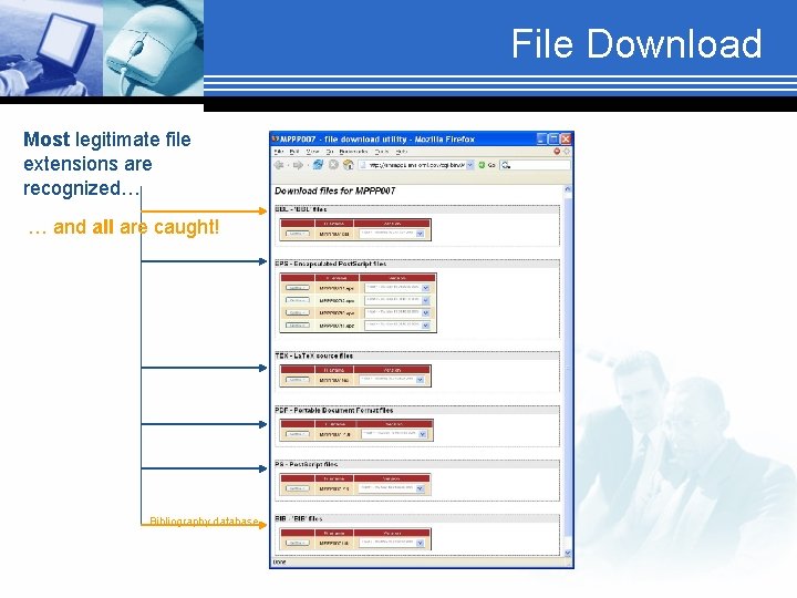 File Download Most legitimate file extensions are recognized… … and all are caught! Bibliography