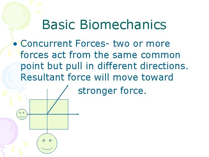 Basic Biomechanics • Concurrent Forces- two or more forces act from the same common