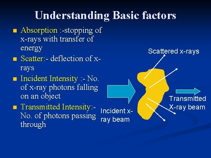 Understanding Basic factors n n Absorption : -stopping of x-rays with transfer of energy