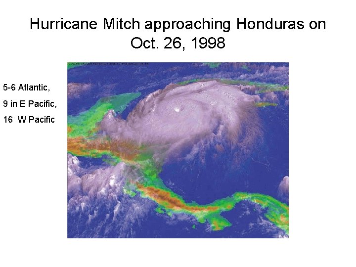 Hurricane Mitch approaching Honduras on Oct. 26, 1998 5 -6 Atlantic, 9 in E