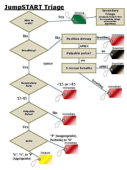 Jump. START Triage Yes Able to walk? No No Secondary Triage Minimal (evaluate infants