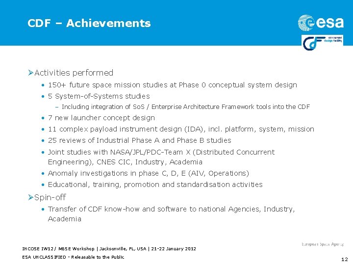 CDF – Achievements Ø Activities performed • 150+ future space mission studies at Phase