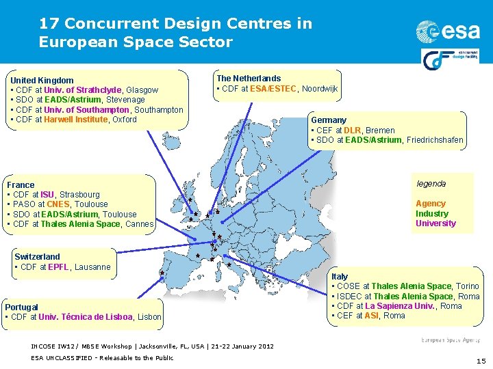 17 Concurrent Design Centres in European Space Sector United Kingdom • CDF at Univ.