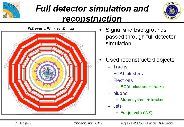 Full detector simulation and reconstruction WZ event: W → en, Z →mm • Signal