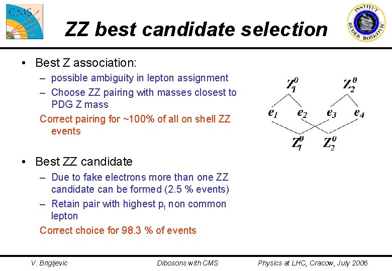 ZZ best candidate selection • Best Z association: – possible ambiguity in lepton assignment