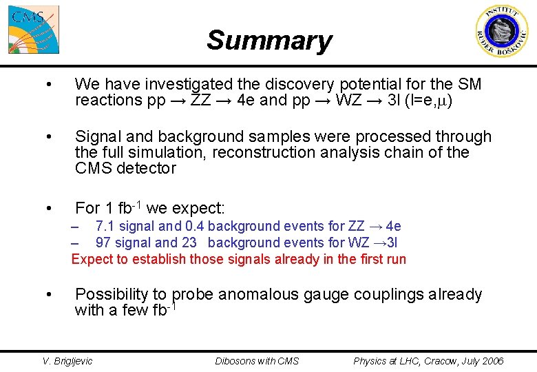 Summary • We have investigated the discovery potential for the SM reactions pp →