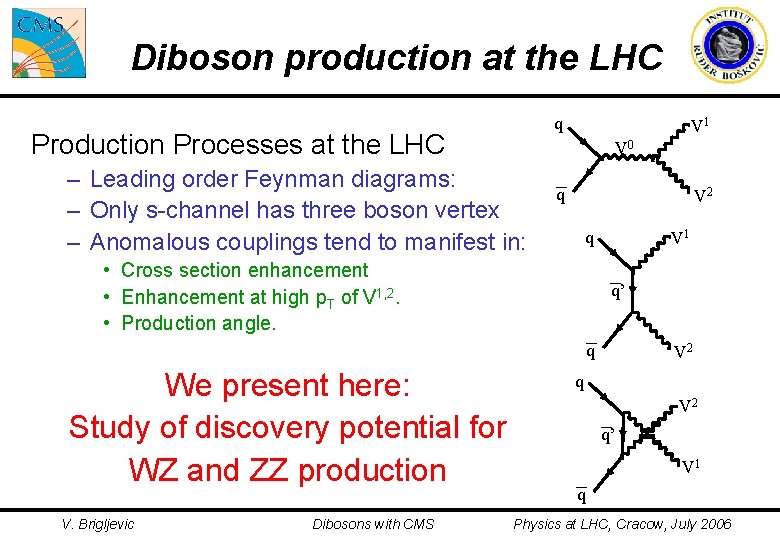 Diboson production at the LHC q Production Processes at the LHC V 1 V