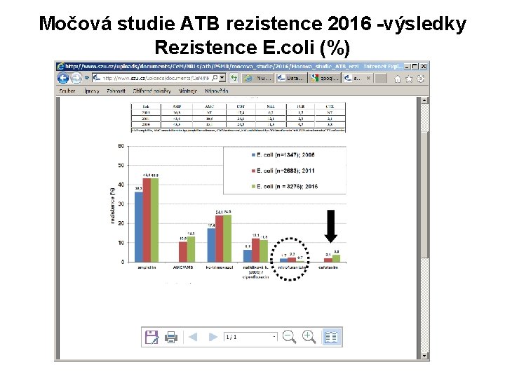 Močová studie ATB rezistence 2016 -výsledky Rezistence E. coli (%) 