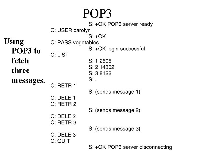 POP 3 Using POP 3 to fetch three messages. 