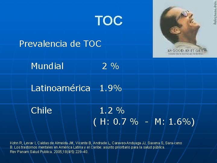 TOC Prevalencia de TOC Mundial Latinoamérica Chile 2% 1. 9% 1. 2 % (