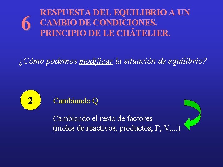 6 RESPUESTA DEL EQUILIBRIO A UN CAMBIO DE CONDICIONES. PRINCIPIO DE LE CH TELIER.