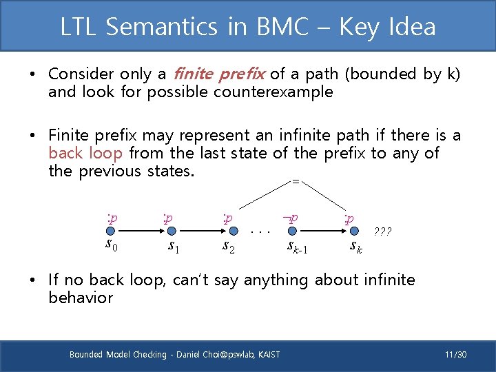 LTL Semantics in BMC – Key Idea • Consider only a finite prefix of