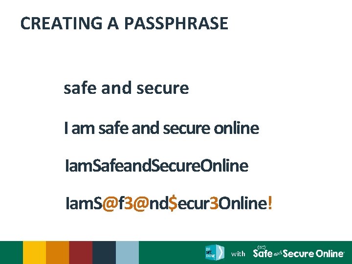 CREATING A PASSPHRASE safe and secure I am safe and secure online Iam. Safeand.