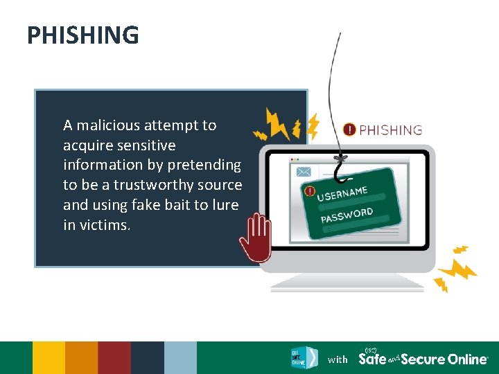 PHISHING A malicious attempt to acquire sensitive information by pretending to be a trustworthy