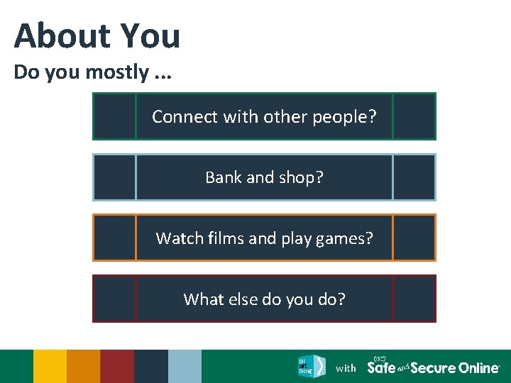 About You Do you mostly. . . Connect with other people? Bank and shop?