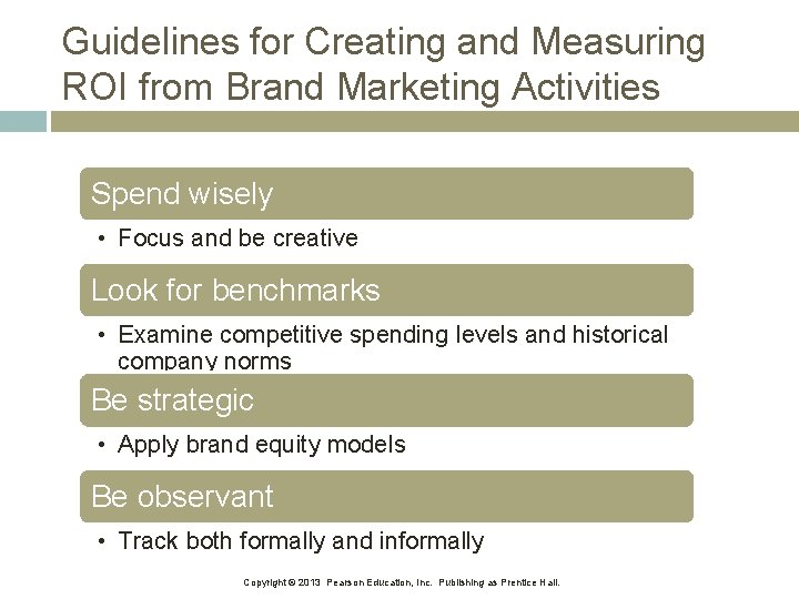 Guidelines for Creating and Measuring ROI from Brand Marketing Activities Spend wisely • Focus