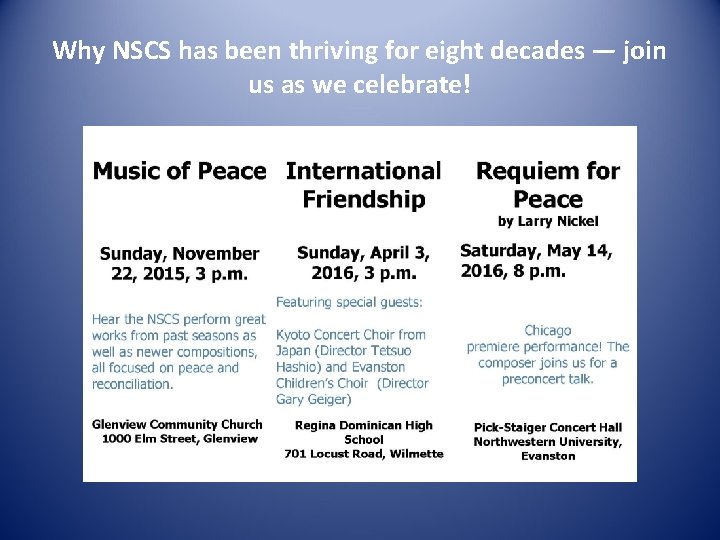 Why NSCS has been thriving for eight decades — join us as we celebrate!